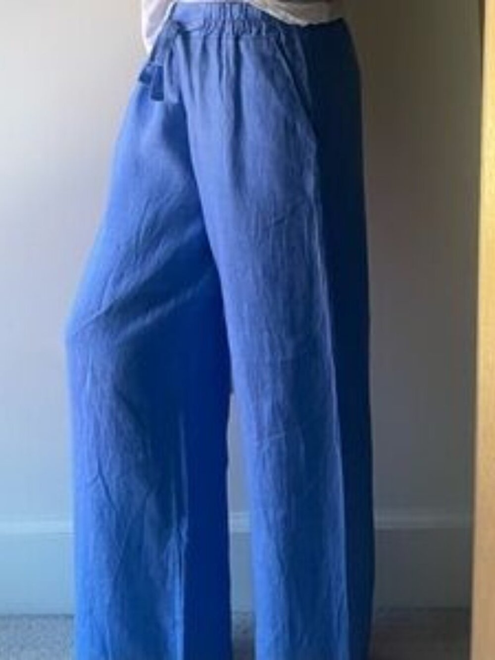 Italian Wide Leg Linen Pant, White, Sz. Sm/Med w/ Elastic waist by Linen & Moore - Picture 10 of 14